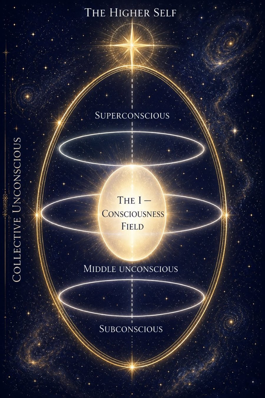 Assagioli’s Egg of Being: seven numbered regions of the psyche, explained alongside the diagram